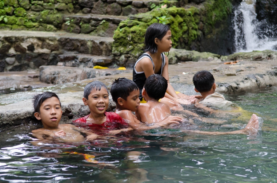 Kids in the thermal spring